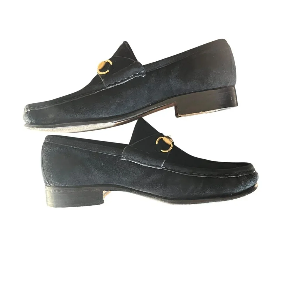 Vintage Gucci Black Suede Horsebit Loafers - Size 6.5 - Picture 6 of 16